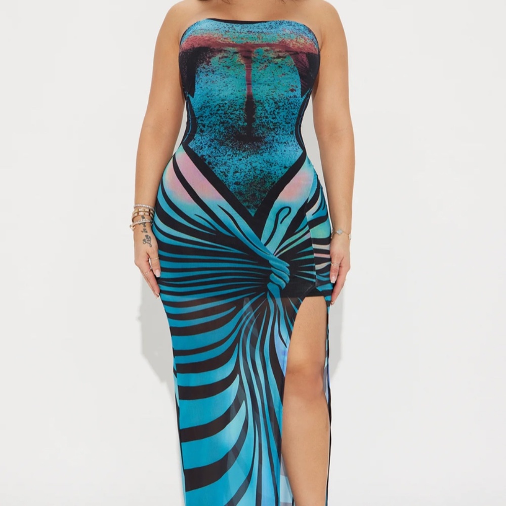 Fashion Nova Blue split Maxi dress